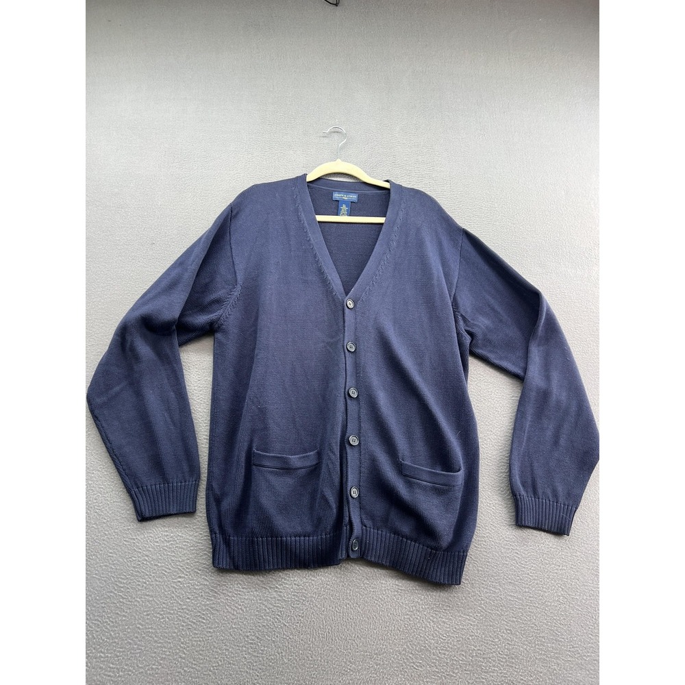 Joseph & Lyman Sweater Mens XL Navy Mercerized Cotton Cardigan V Neck Pockets